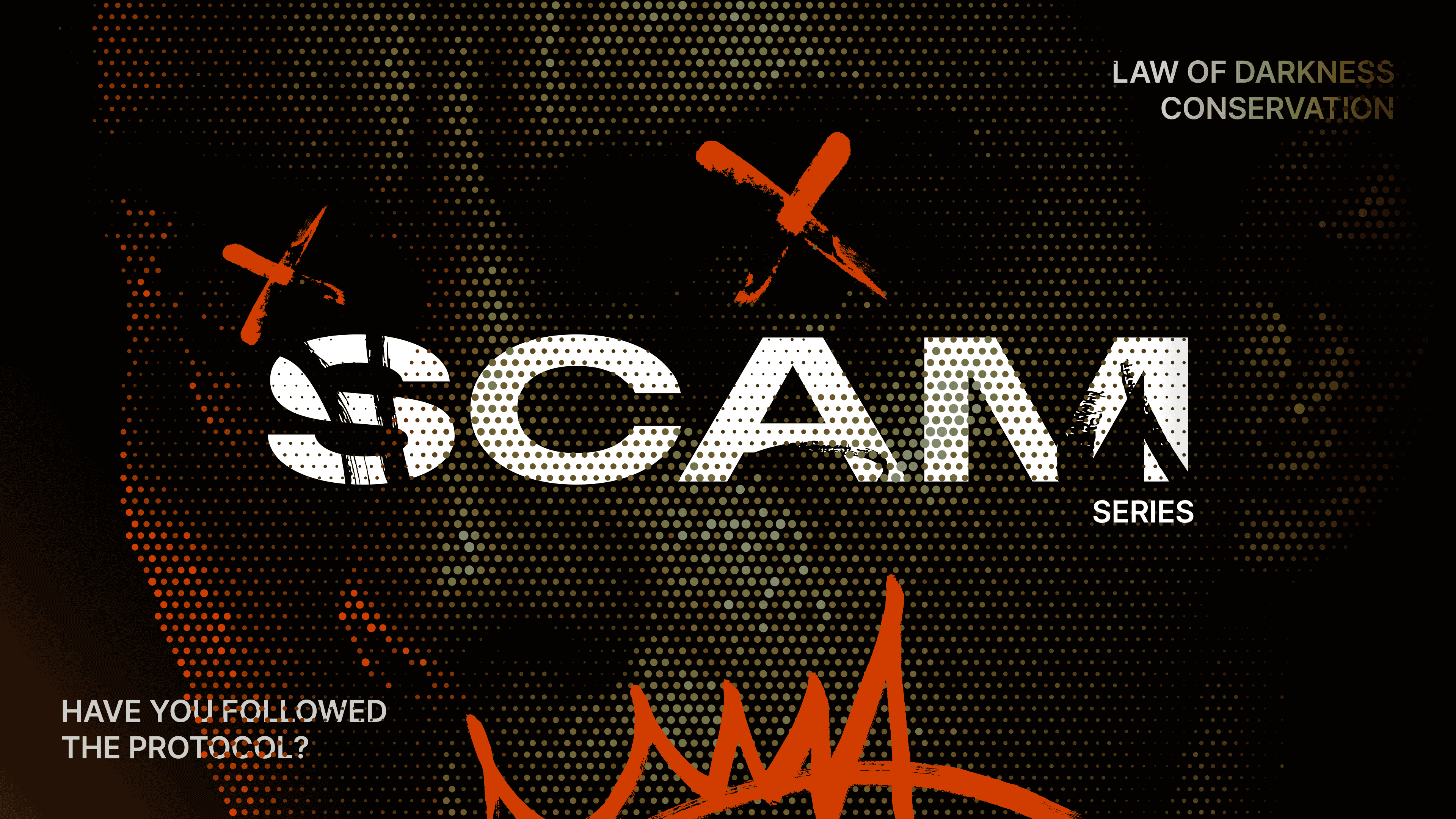 Graphic leaflet-style artwork related to the SCAM series